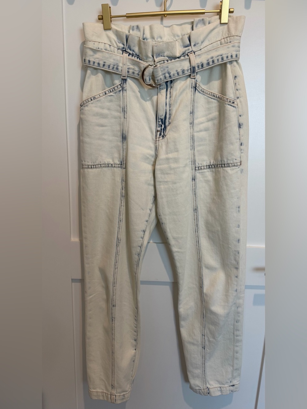 Jonathan Simkhai High-Waist Paperbag Belted Jeans - Light Acid Wash size 26